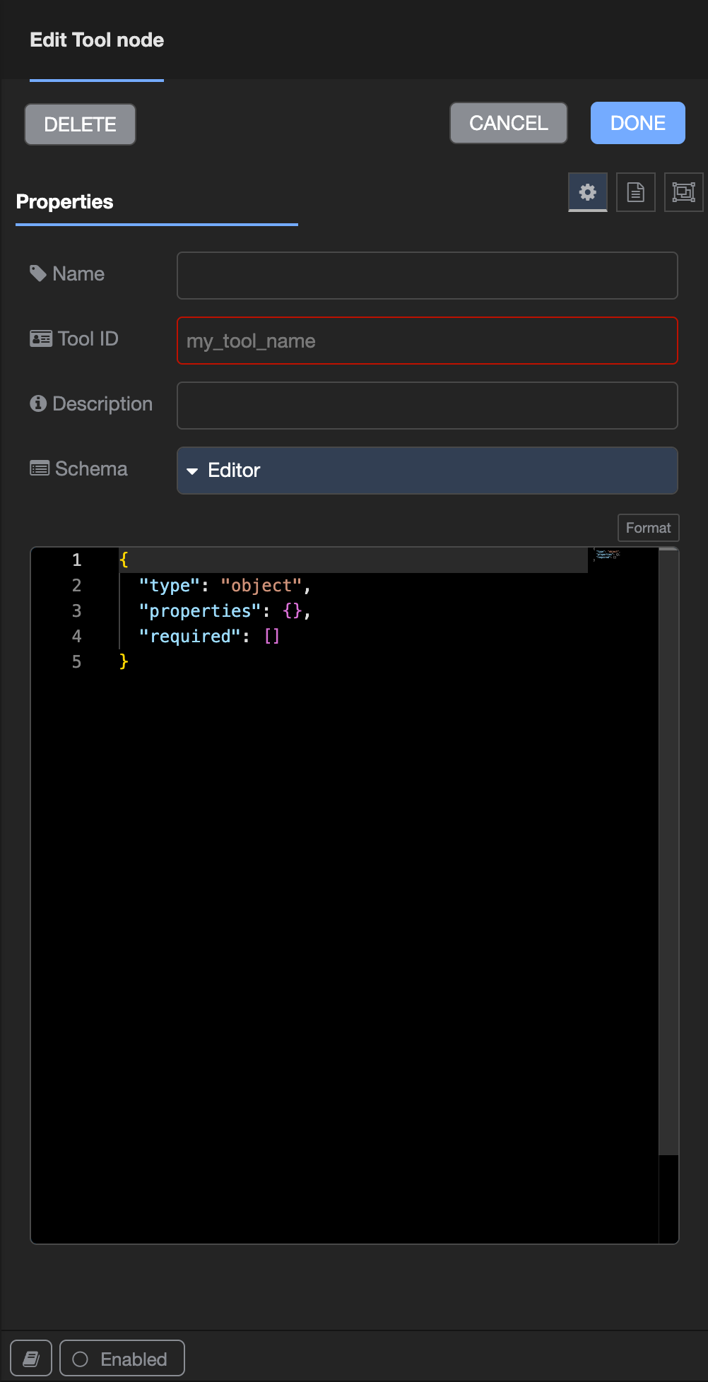 AI Tool node configuration