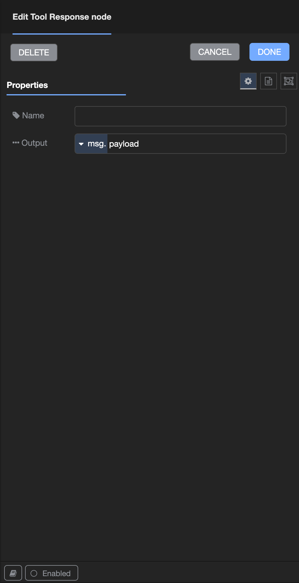 AI Tool Response node configuration